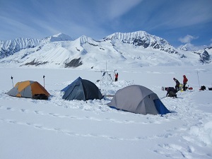 Field camp tents on the West Fork Glacier